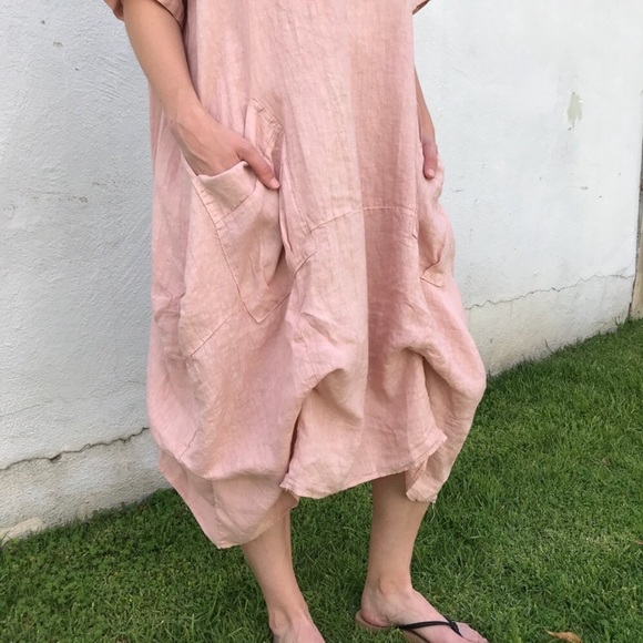 Plus Size 100% Italian Washed Linen Dress Pink NEW - Picture 4 of 8
